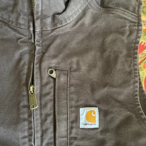 Men's Carhartt Dark Brown Cotton Loose Fit Washed Duck Sherpa-Lined Vest Medium! - Picture 6 of 16